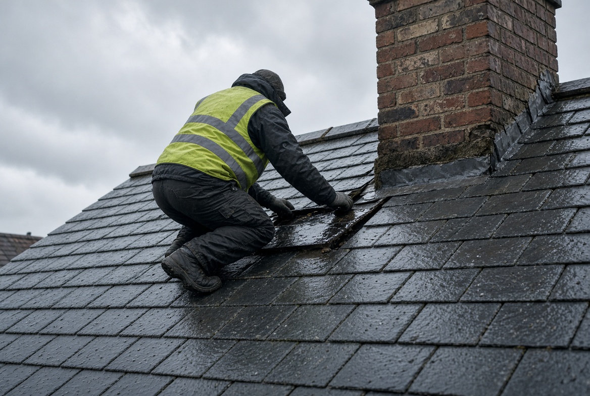 Leak repair beside a chimney
